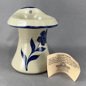 Vtg Williamsburg Stoneware Pottery VA Flower Vase Wall Cobalt Blue Salt Glazed